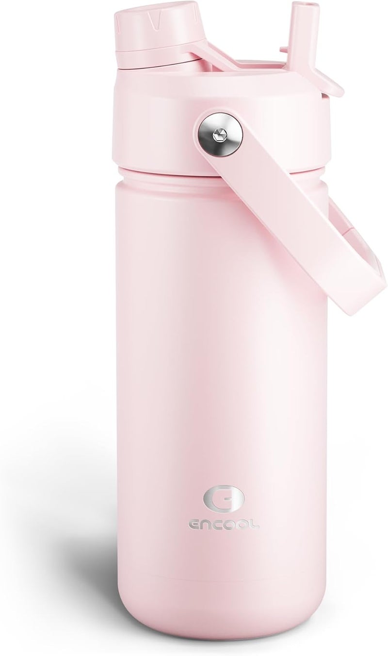 ENCOOL Insulated Water Bottle with Straw Stainless Steel Water Bottle, Leak-Proof, BPA-Free, Double Wall Vacuum Keeps Cold for 24 Hours for Sports, Travel, School (18 oz, Cotton Candy) - Image 1